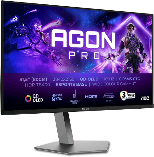 AOC AGON PRO AG326UD 31.5" 4K ULTRA HD QD-OLED 3840 x 2160 0.03ms 165Hz DISPLAYHRD400 TRUE BLACK ALTOPARLANTI USB -2 x HDMI -1 x DISPLAYPORT NERO